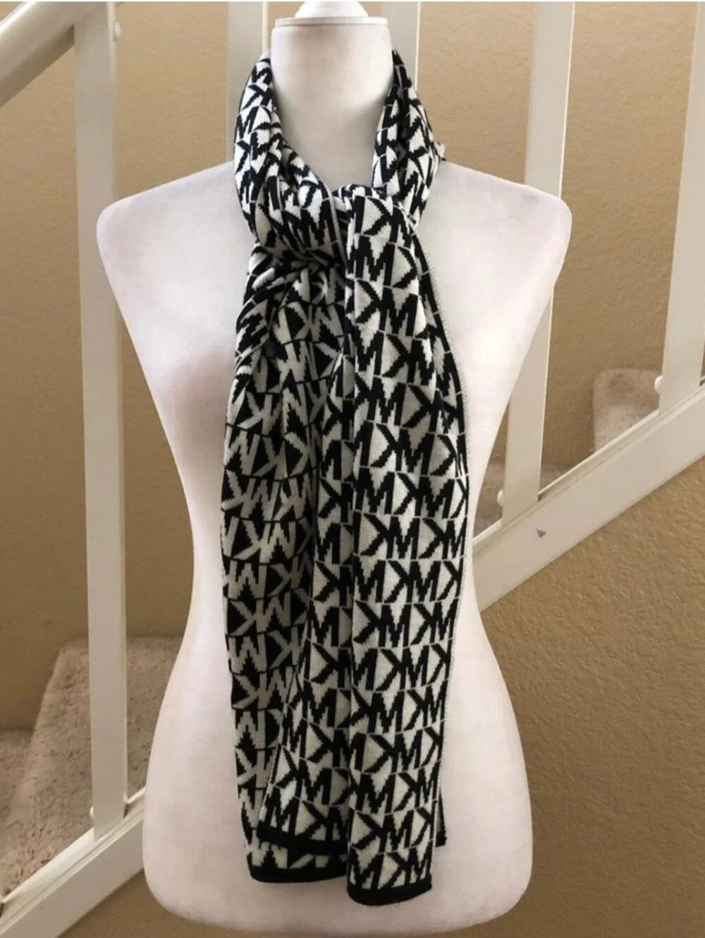 Black and White Logo Knit Scarf - Women Accessories